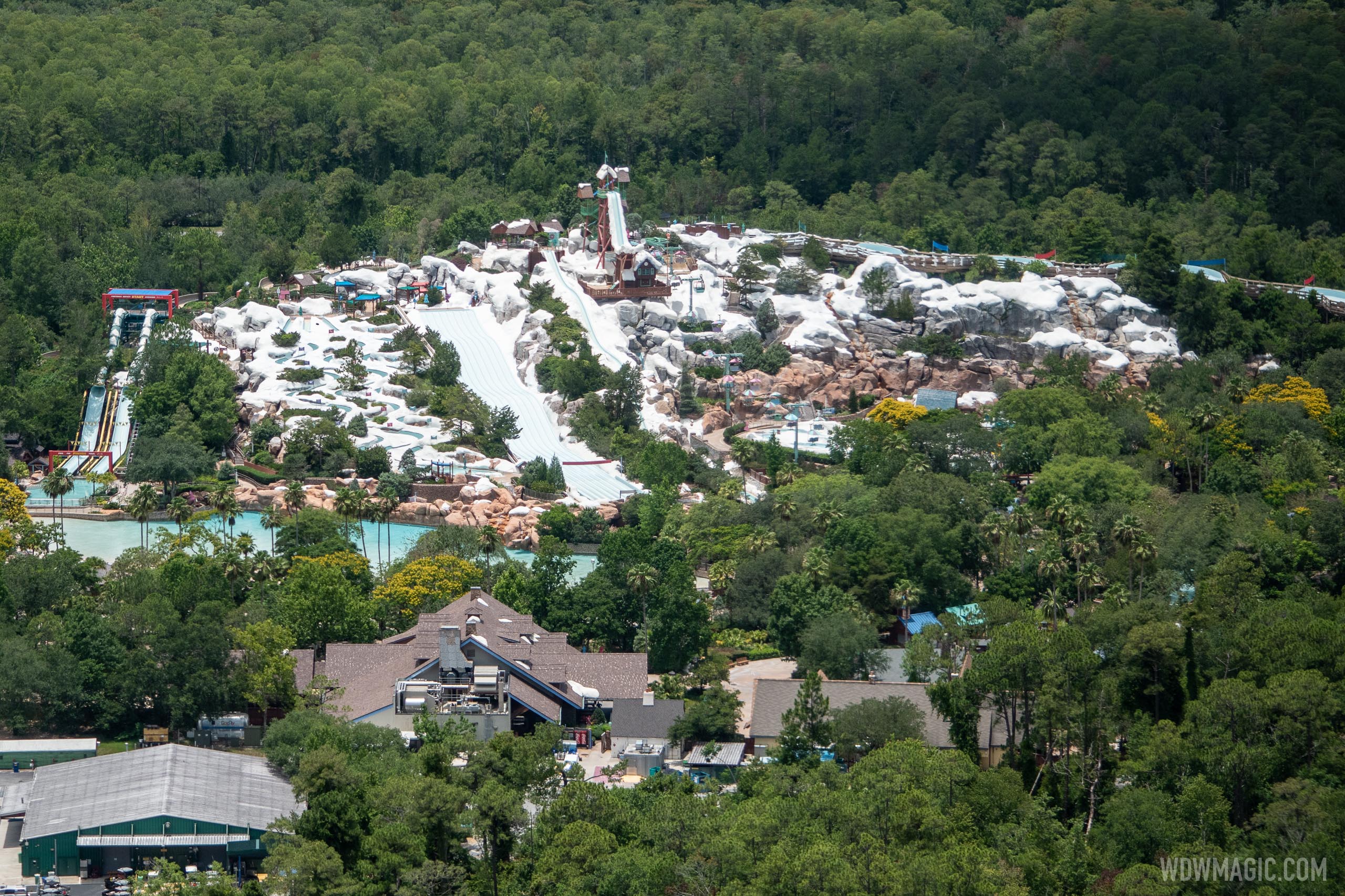 Aerial views of Blizzard Beach and Typhoon Lagoon during COVID19