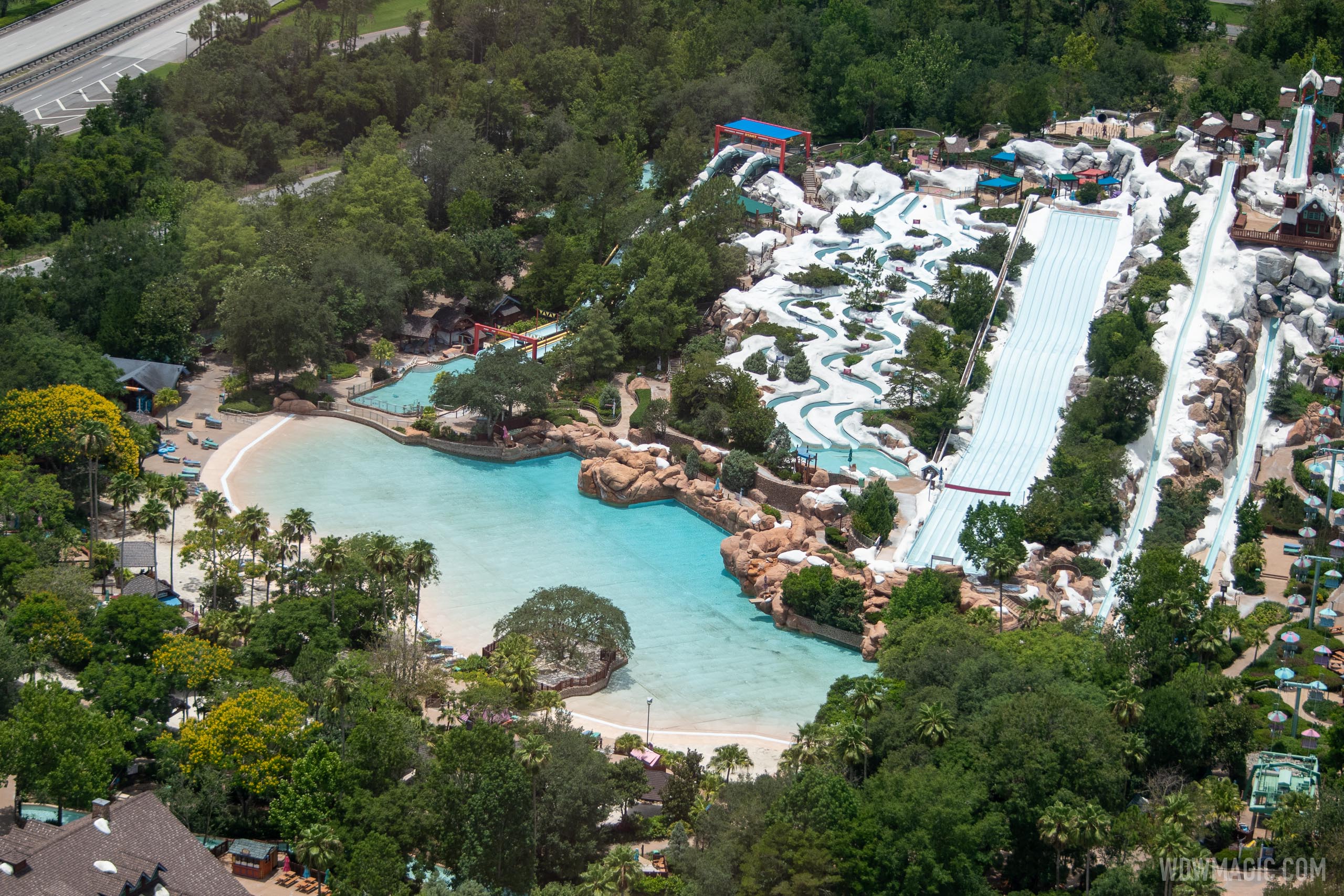 Aerial views of Blizzard Beach and Typhoon Lagoon during COVID19