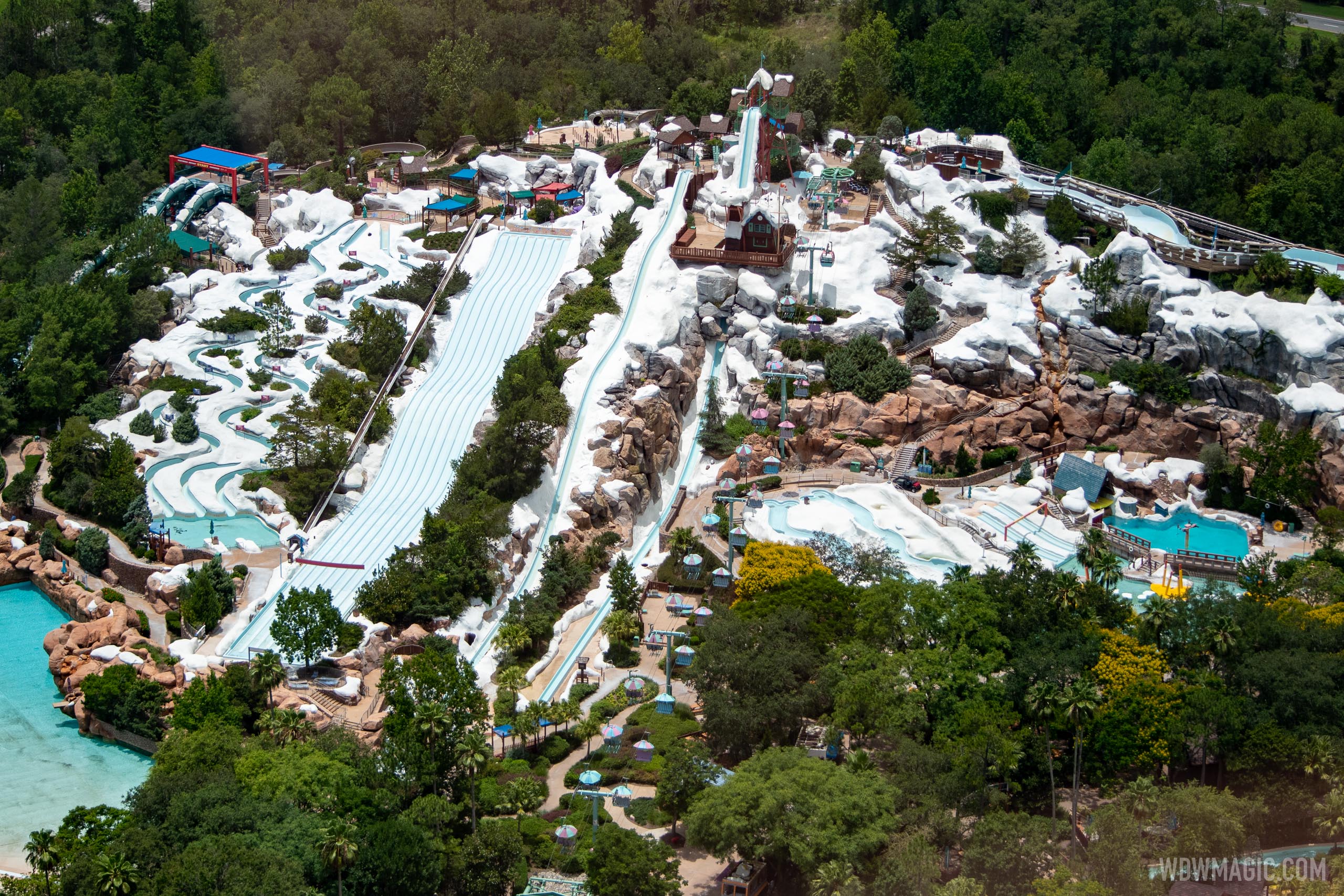 Aerial views of Blizzard Beach and Typhoon Lagoon during COVID19
