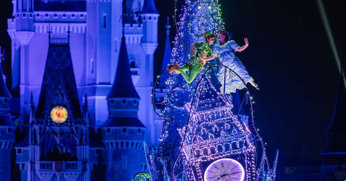 Peter Pan and Wendy Flying in Disney Starlight Parade