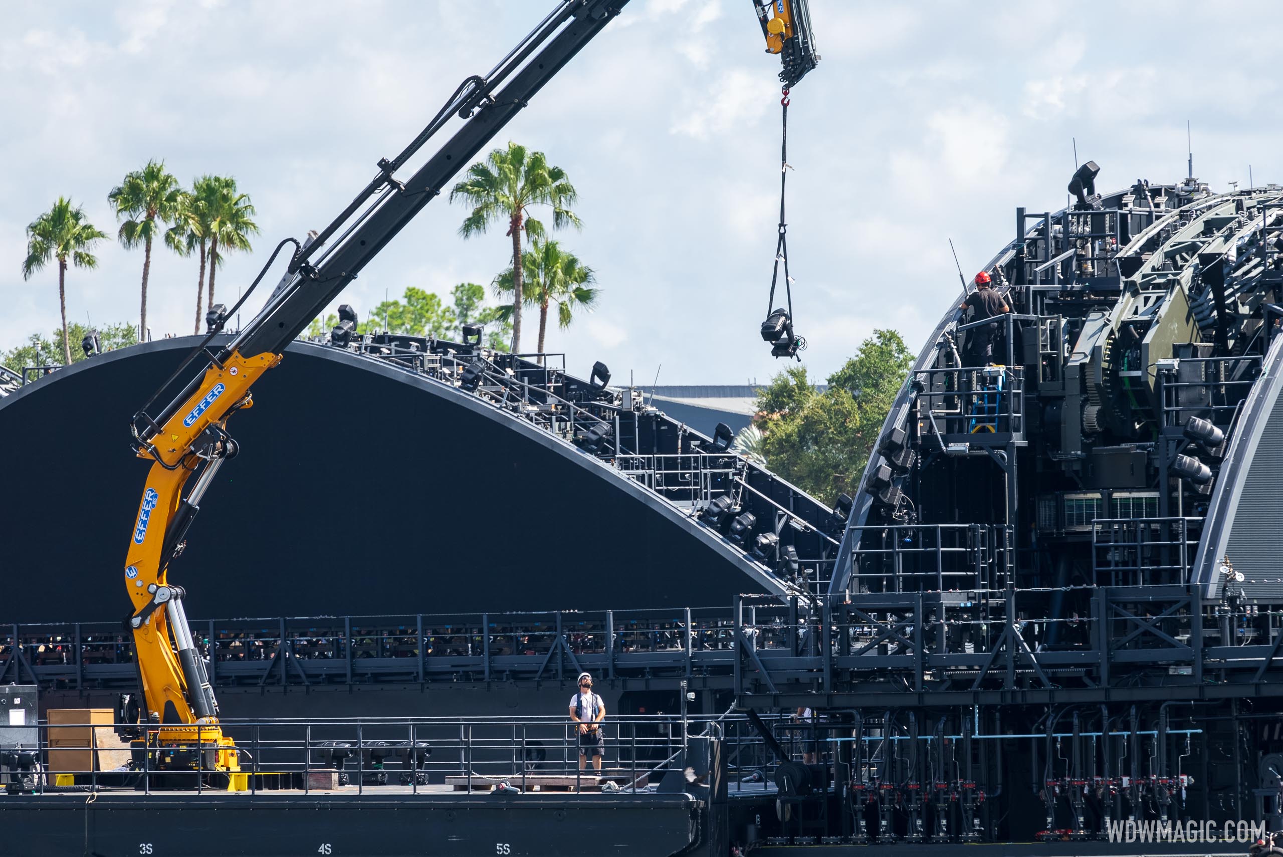 Hardware swapout continues on the Harmonious show platform barges at EPCOT