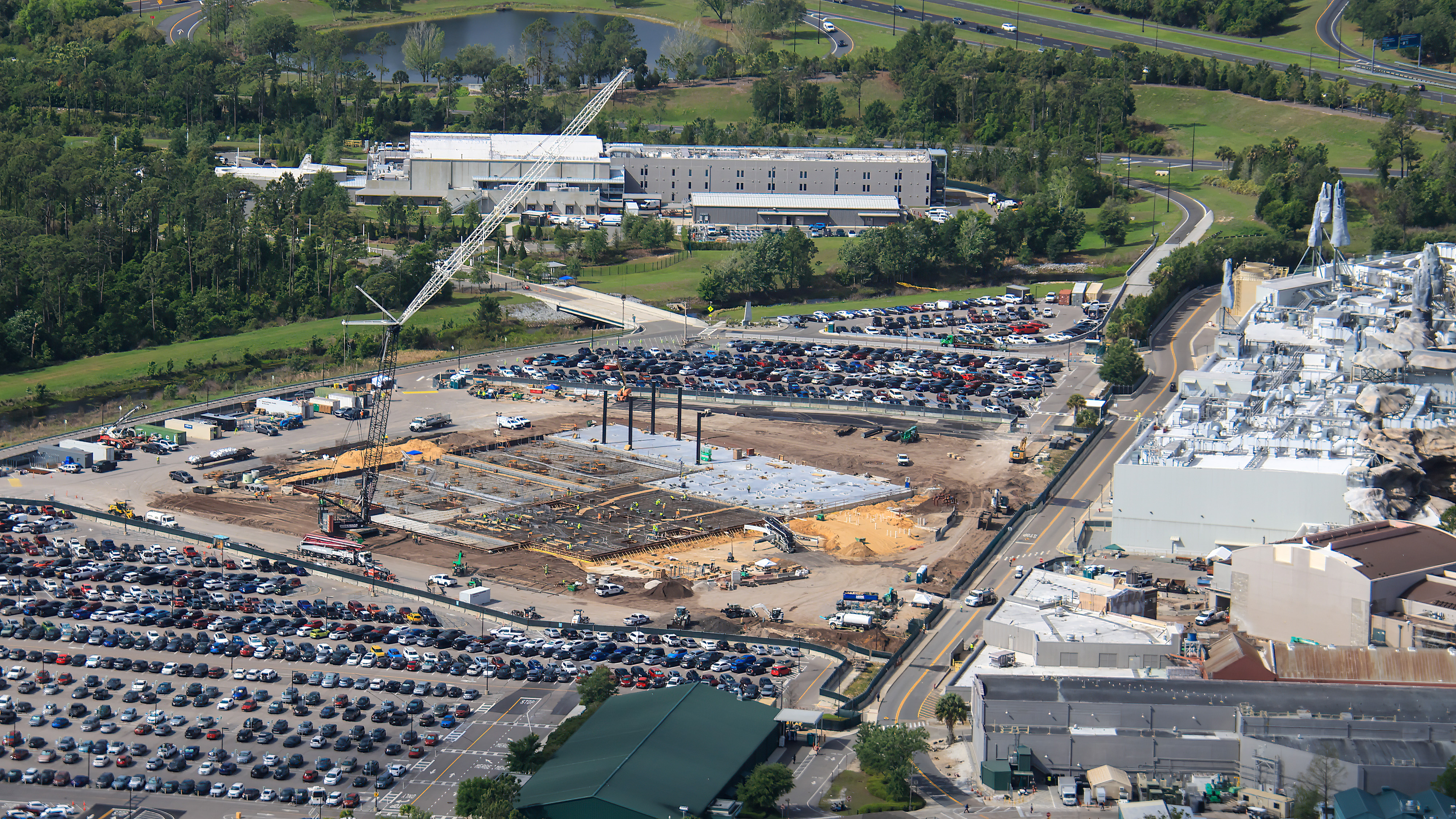 New Aerial View Reveals Monsters Inc Coaster Foundation and Track Support Installation