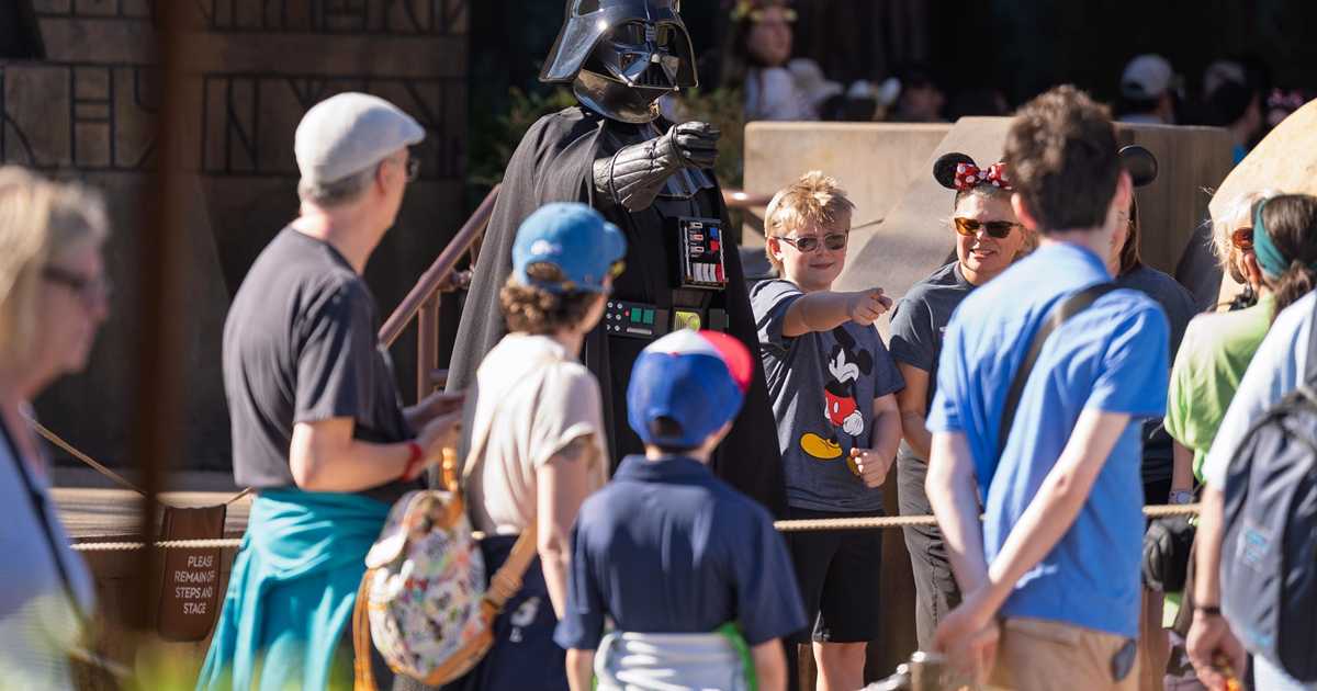 Darth Vader Greets Guests on the Jedi Training Stage Near Star Tours