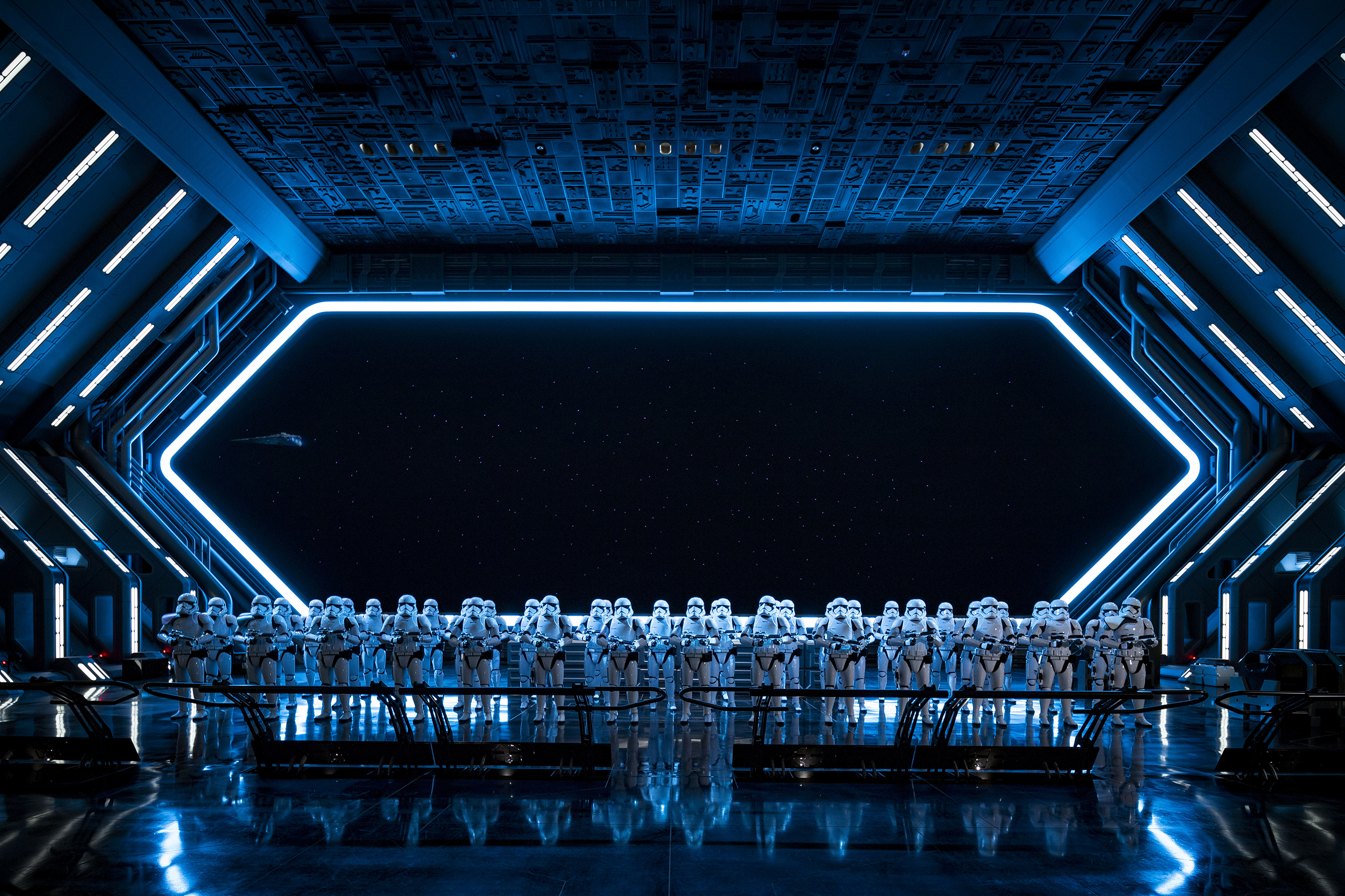The massive hanger scene aboard the Star Destroyer