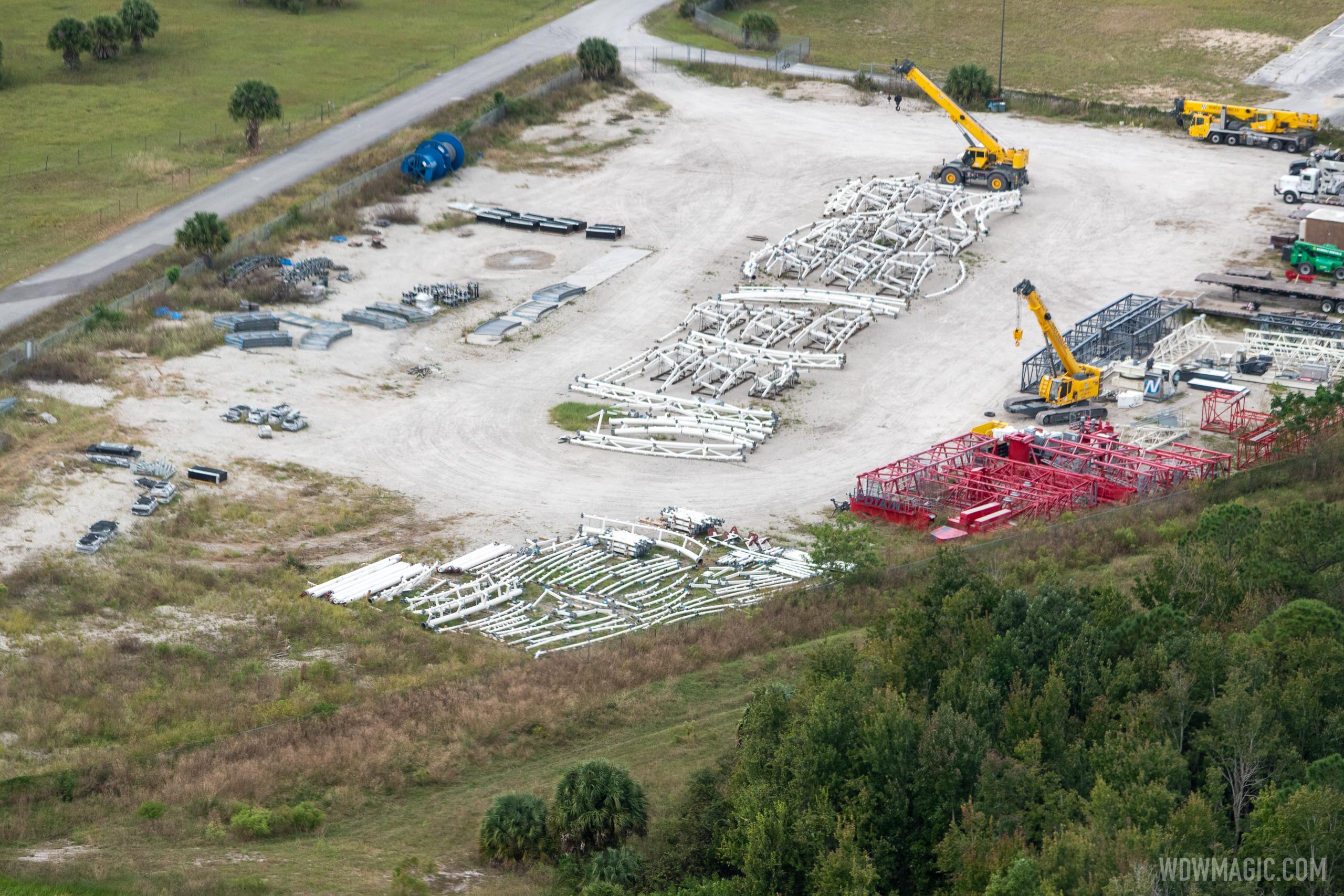 TRON Canopy parts awaiting installation - Aerial photo for WDWMAGIC by @cchard