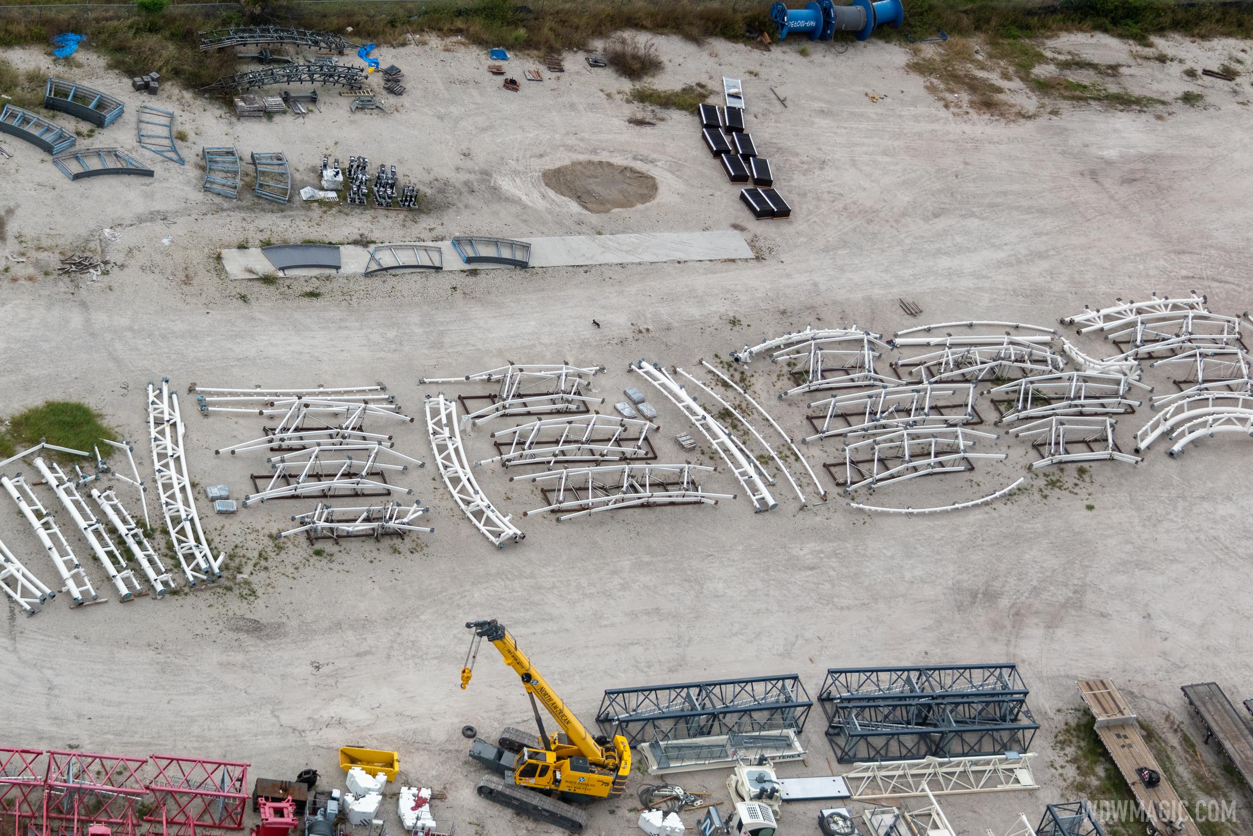 TRON Canopy parts awaiting installation - Aerial photo for WDWMAGIC by @cchard