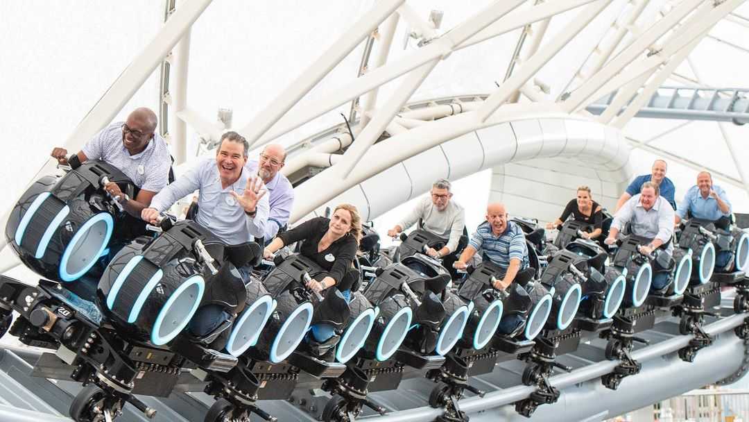 Disney World President Jeff Vahle rides TRON Lightcycle Run at Magic ...