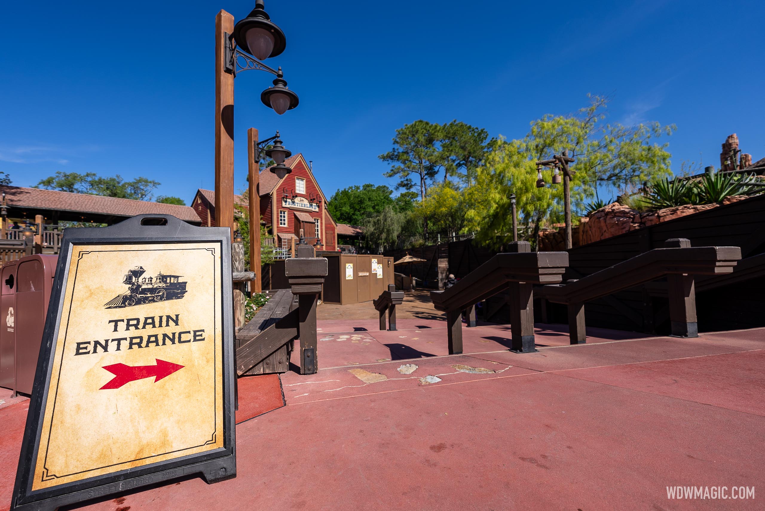 Entrance to Frontierland Station shifts location as work begins to wrap up on Tiana's Bayou Adventure at Magic Kingdom