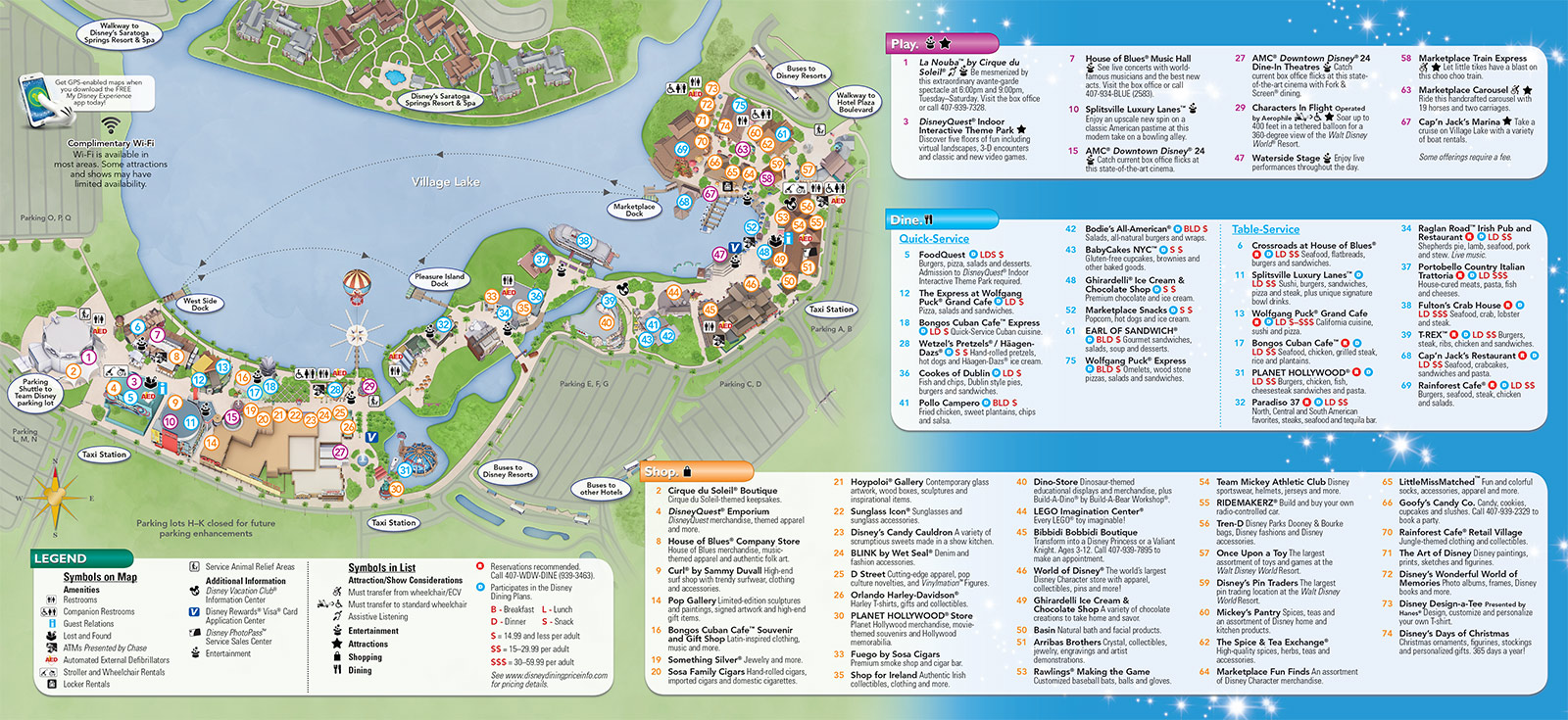 Updated Downtown Disney guide map featuring Pleasure Island demolition