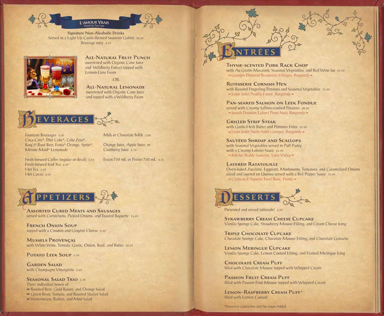 Photos A Look At The Finished Be Our Guest Restaurant Dinner Menu Including Pricing