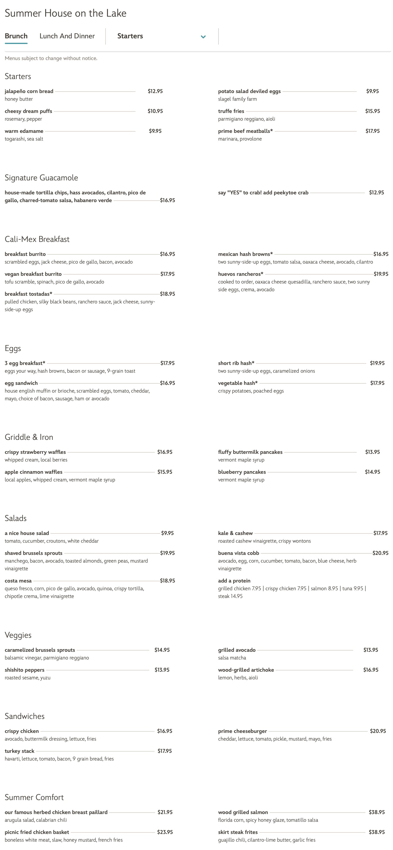 Summer House on the Lake menus Photo 2 of 4