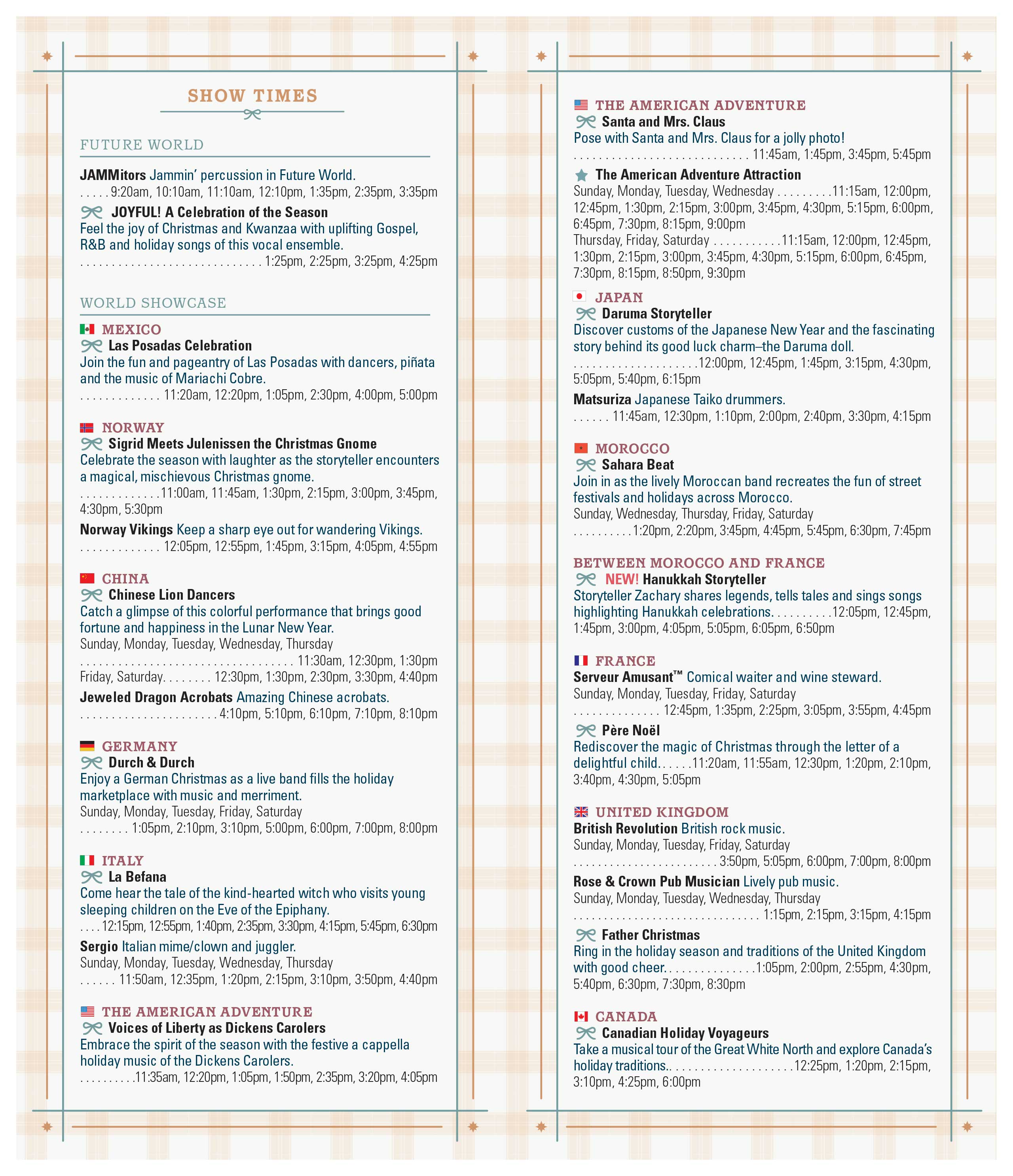 PHOTOS Epcot 2018 Festival of the Holidays times guide and guide map