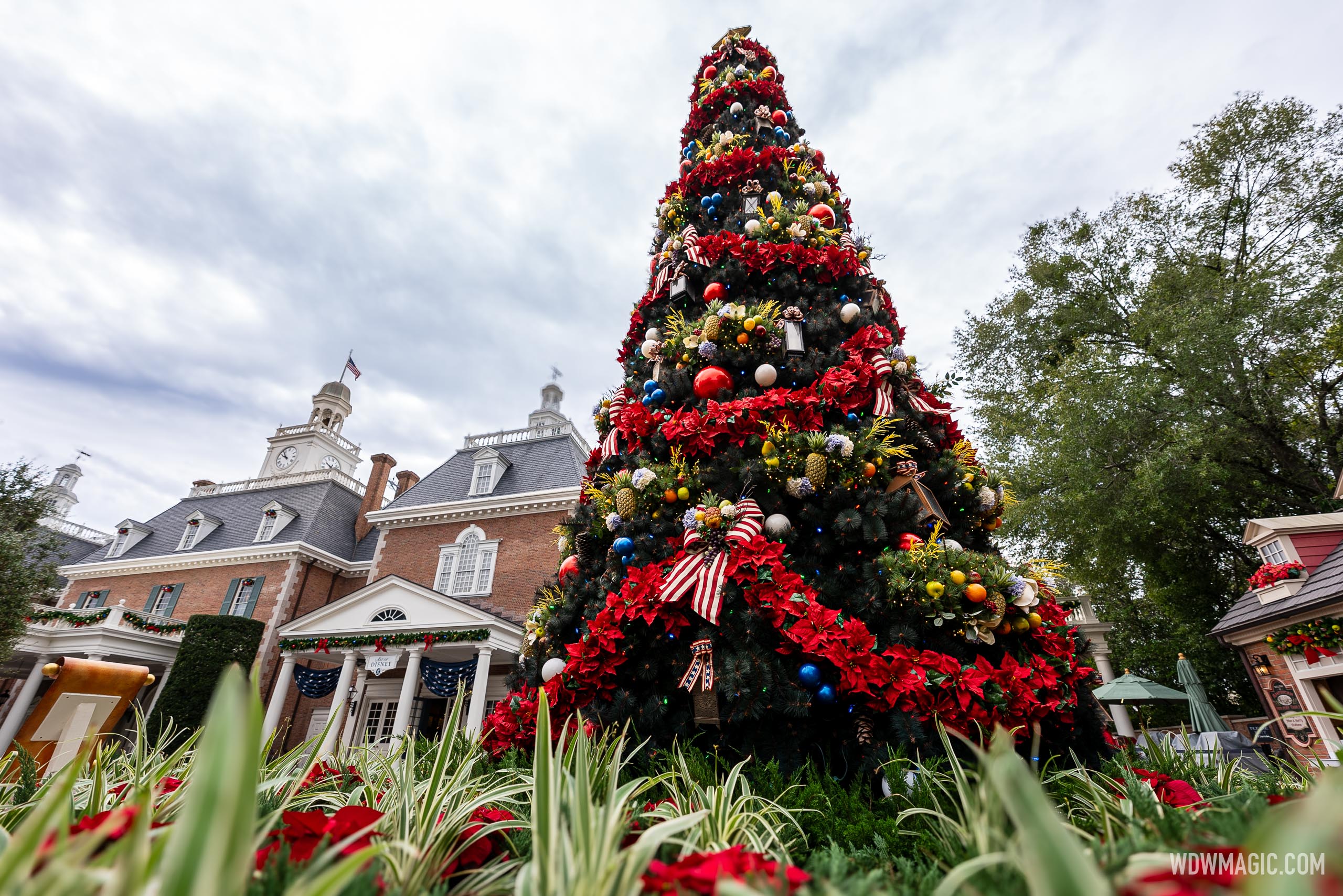 The American Adventure pavilion at EPCOT celebrates the holidays with gingerbread renditions of national monuments