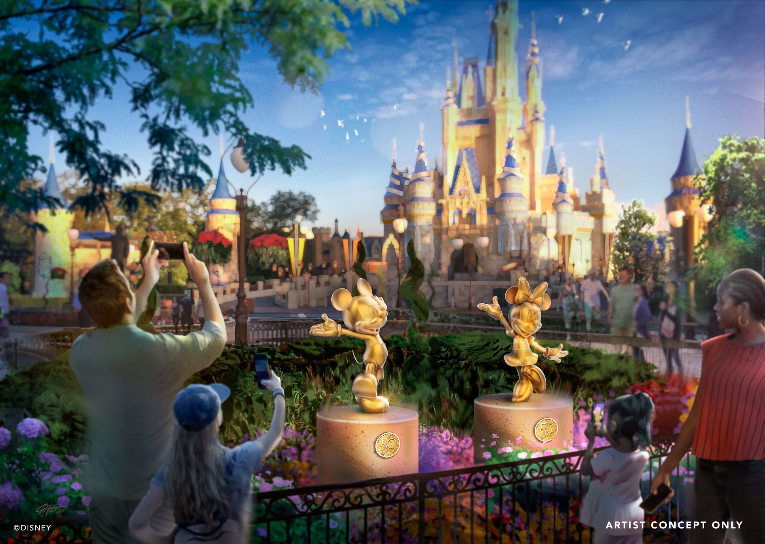50 golden character sculptures will appear across all Walt Disney World