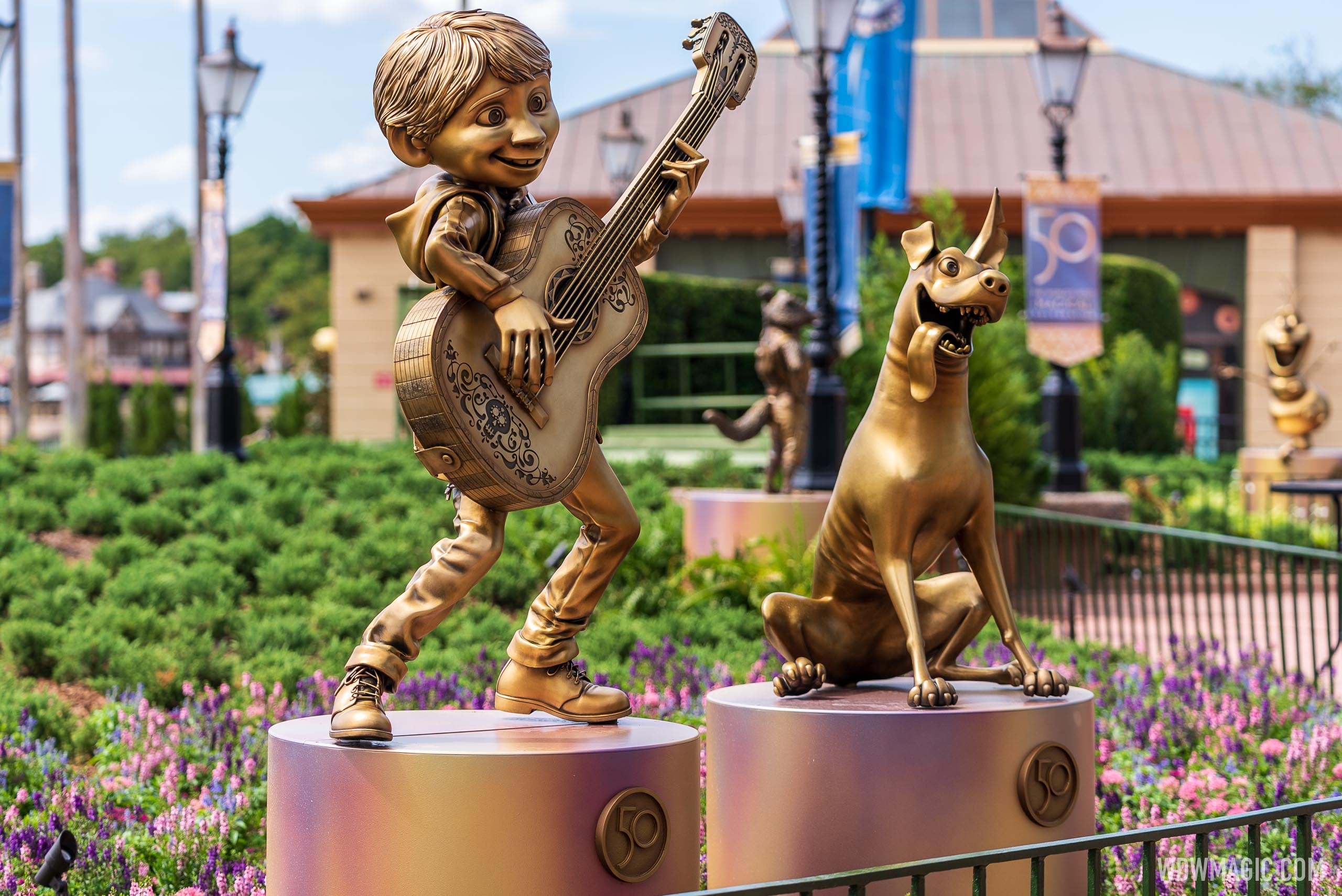 Disney Fab 50 golden character statues at EPCOT