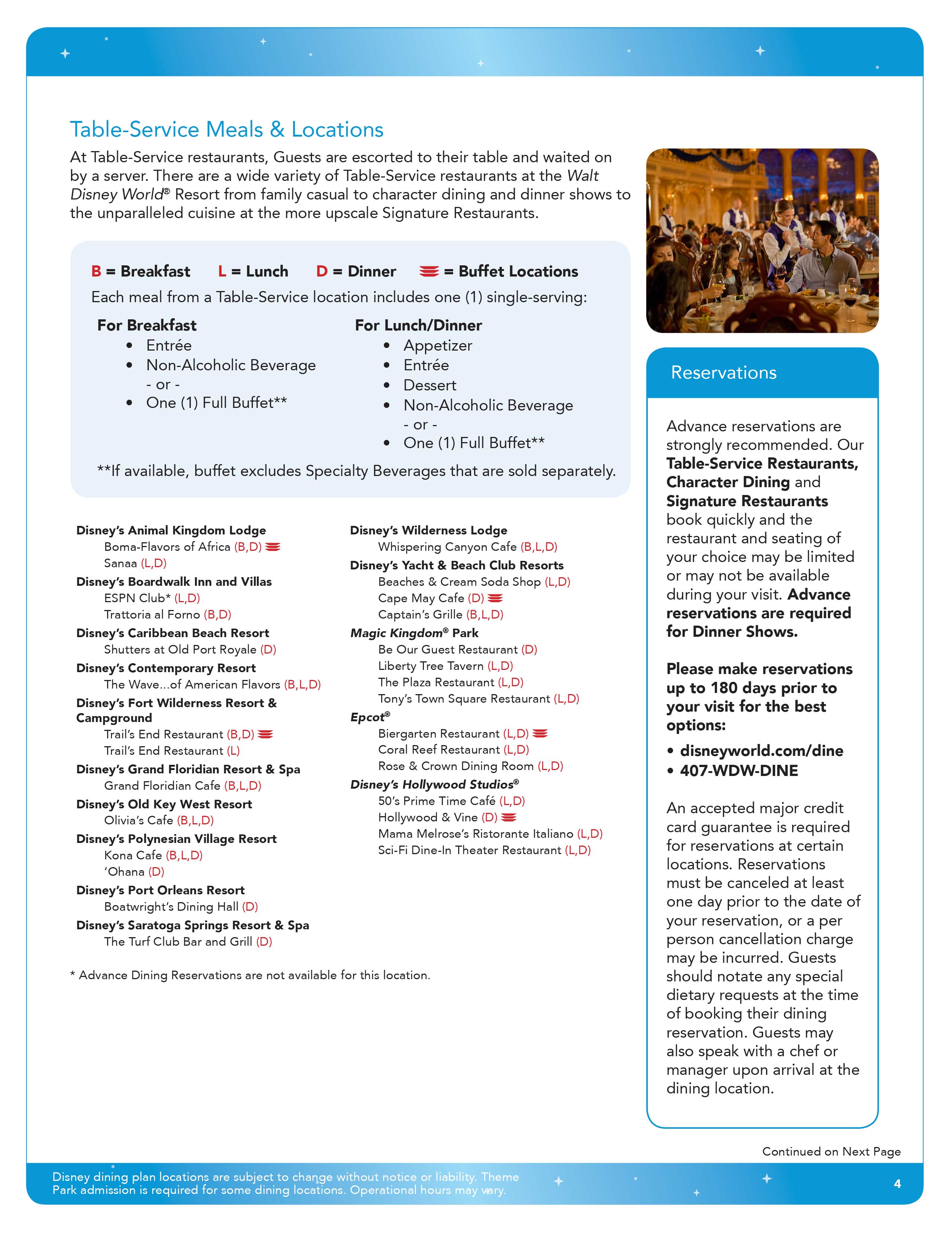2016 Disney Dining Plan Brochures Updated To Include Appetizers For Deluxe Plan