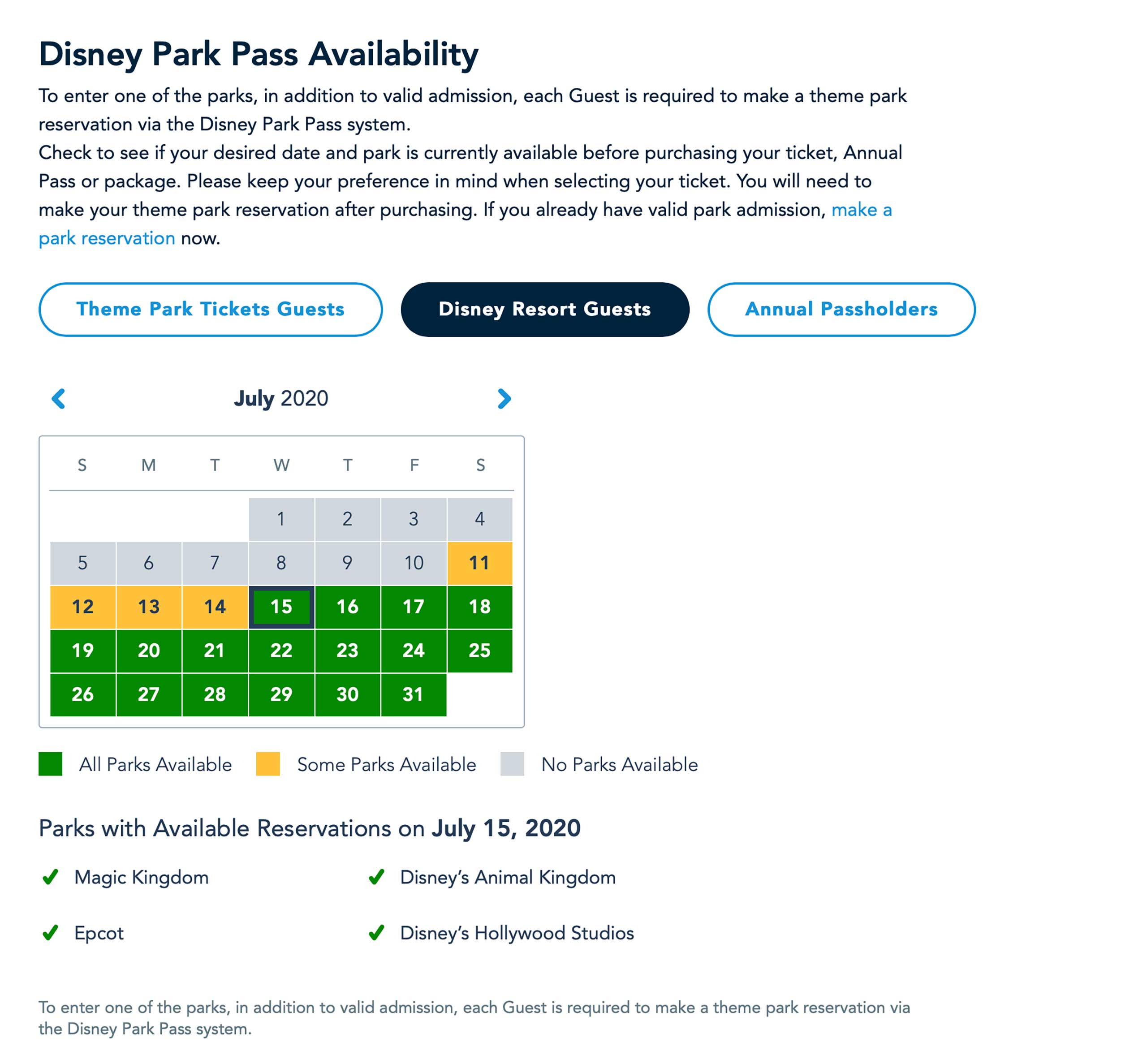 Disney Parks Pass reservations begin and new availability calendar now available