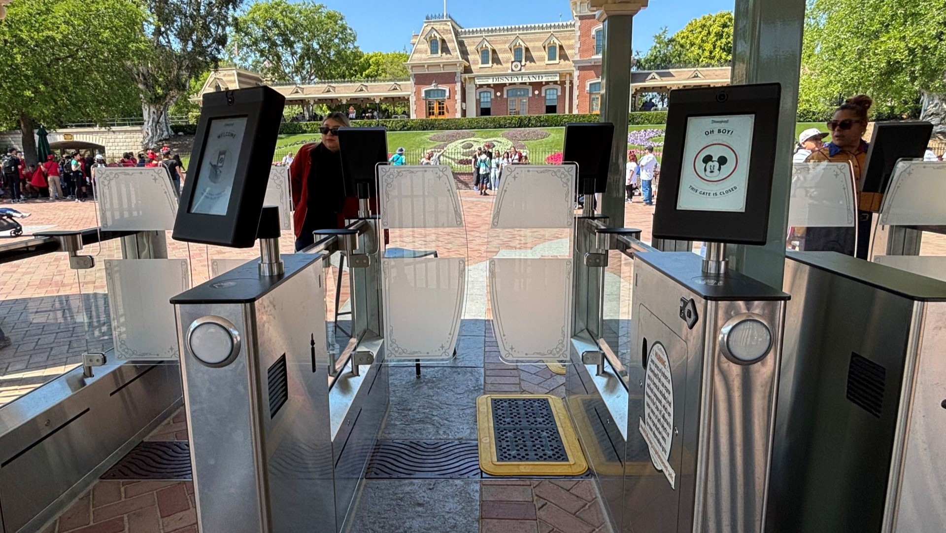 Wide view of Disneyland’s automated theme-park entry gates
