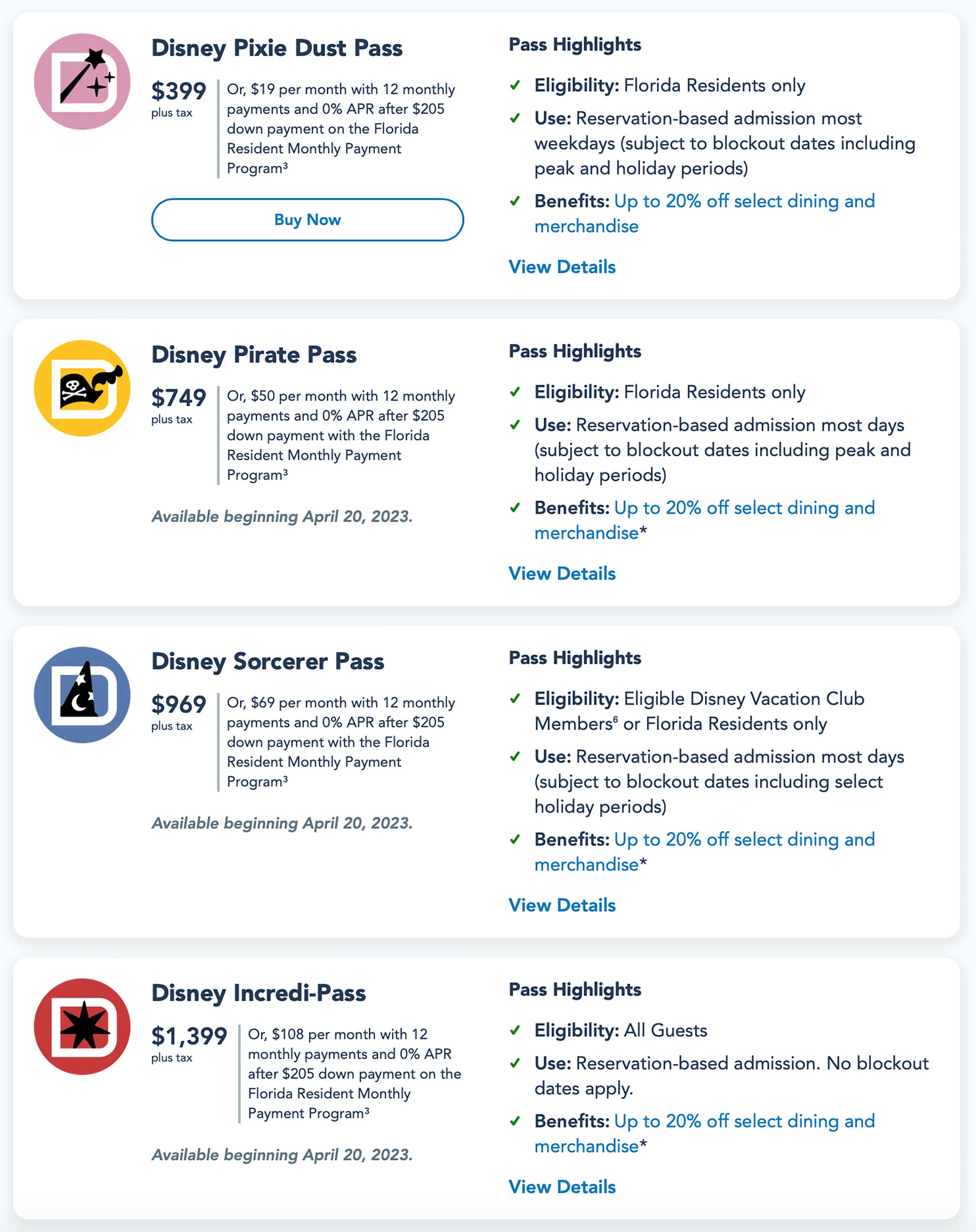 Walt Disney World Annual Pass comparison 2023 Photo 2 of 2