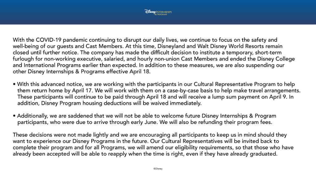 Walt Disney World Fall Advantage College Program Cancelled Along With The Cultural Representative Program
