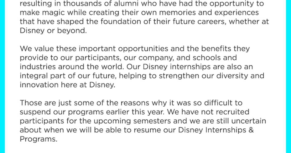 Disney internships and programs updates december 2020