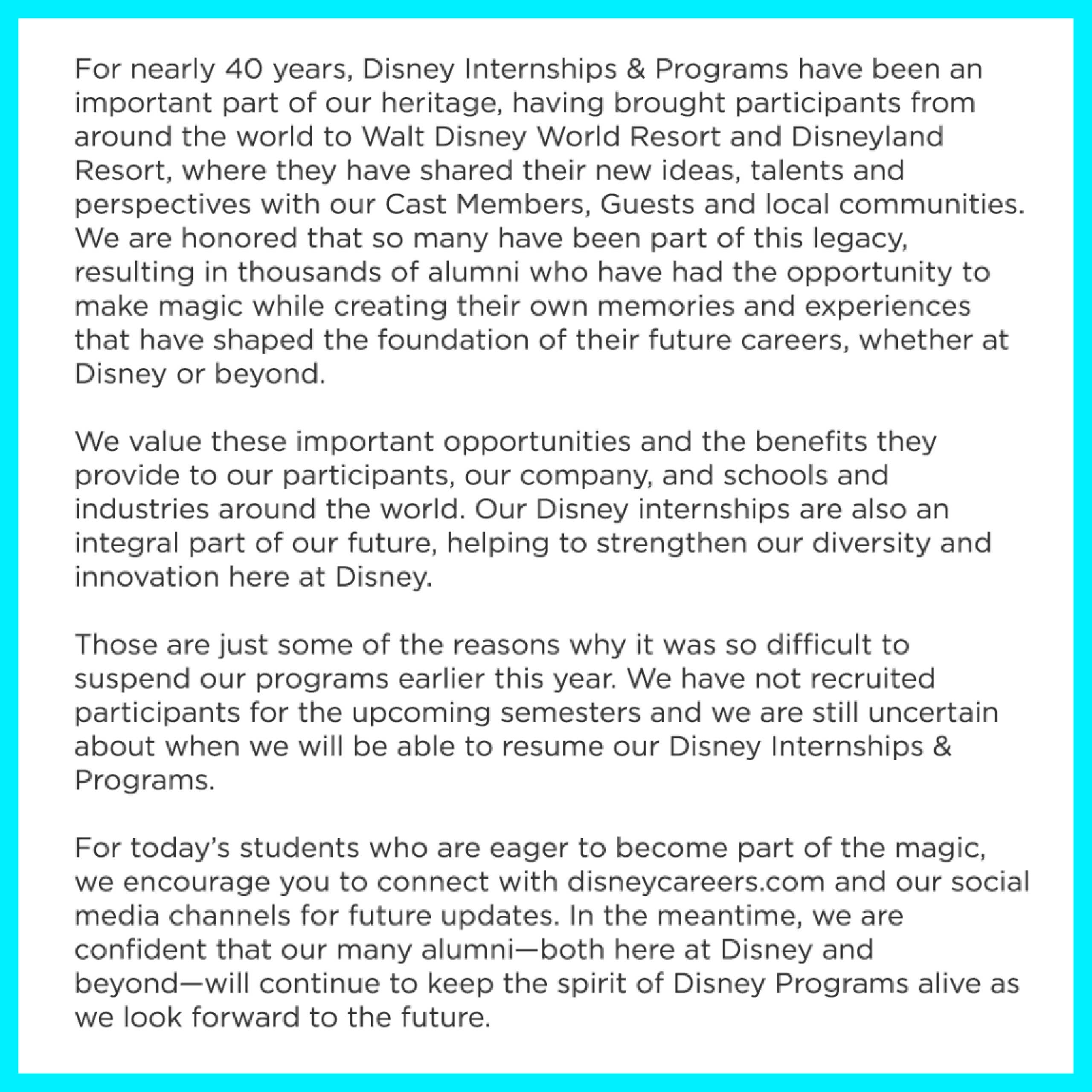 ‘Disney Internships and Programs’ updates on program recruitment