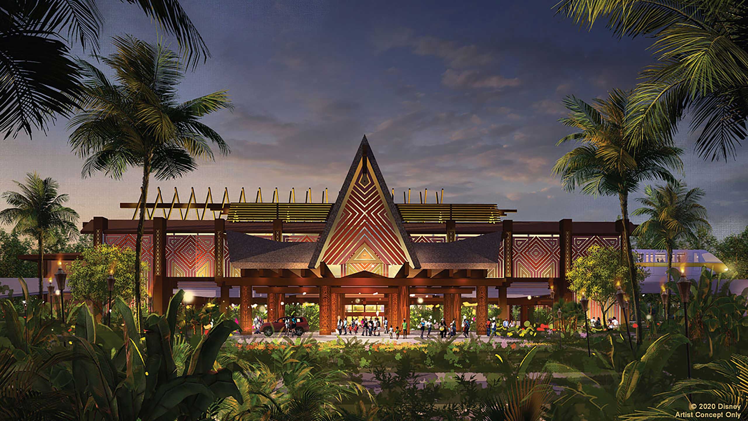 Concept art of new look Polynesian Resort main entrance coming in 2021